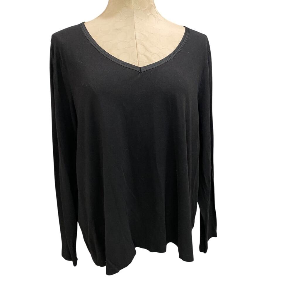 3X Talbots Woman Black Long Sleeve Shirt V-Neck Super Soft